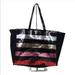 🌟Victoria’s Secret Black Canvas Sequin Tote